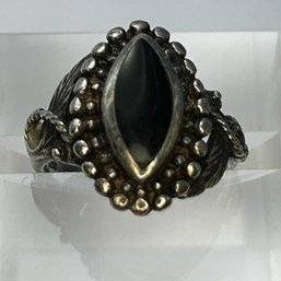 OD Sterling Silver Cocktail Ring With Black Stone  Size 6, 5.24 G