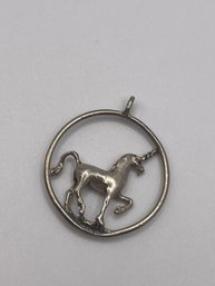 Sterling Hoop Pendant With Unicorn  4.8g