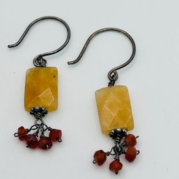 Citrine Yellow Sterling Silver Dangle Earrings 2.74 G