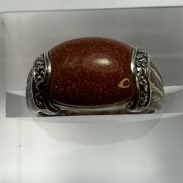 AGI Sterling Silver Cocktail Ring With Orange Stone Size 6, 6.29 G