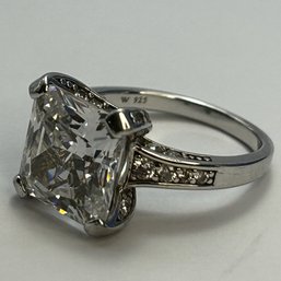 W Sterling Silver Engagement Ring With Large Clear Stone In Prong Setting Size 8.5, 8.01 G