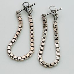 Sterling Silver Box Chain Hoop Earrings, 3.39 G