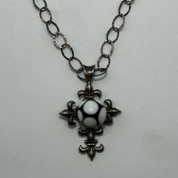 Sterling Silver Rosary Chain With Ornate Cross Pendant, Engraved Leah Holmes16.27 G