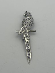 Sterling Silver Parrot Pin With Purple Stones. 11.53 G.
