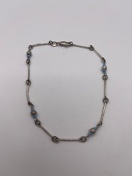 Sterling Anklet With Silver And Turquoise Toned Beads  3.25g