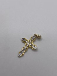 Sterling Pendant Gold Toned Cross With Clear Stones   1.21g