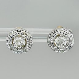 Diamond Sterling Silver Gold Colored Round Studs 2.55 G