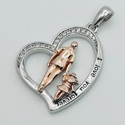 Sterling, Silver Heart Father Daughter Pendant I Love You Forever 3.15 G