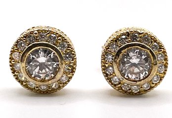 Gold Over Sterling Clear Rhinestone Stud Earrings 2g