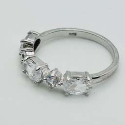 Five Rhinestone Sterling Silver Ring Size 7, 2.33 G