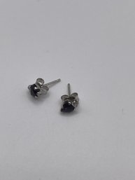 Sterling Stud Earrings With Black And Clear Gems  0.47g