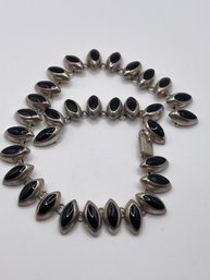 Mexico - Sterling Linked Necklace With Black Stones  127.50g