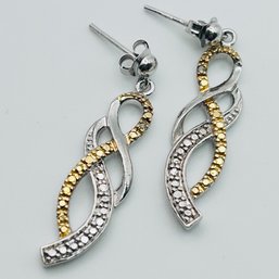 Marcasite FAS Sterling Silver Gold Colored Entwined Dangle Earrings 3.97g