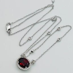 Red Garnet Sterling Silver Cable Chain Necklace 3.16 G