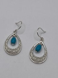 Sterling Dangle Earrings With Turquoise Colored Stone  2.54g