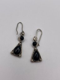 Sterling Black Onyx Stone Dangle Earrings   6.00g