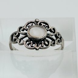 Mother Of Pearl Sterling Silver Filigree Ring Size 8, 2.28 G