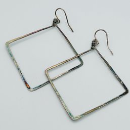 Sterling Silver Open Square Large Dangle Earrings 3.51 G