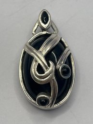 Sterling SilverSterling Silver Pendant With Large Oval Black Stone, 9.31 G
