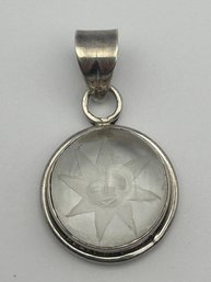 Sterling Silver Circular Glass Pendant Inset With Sun Design ,16.45 G