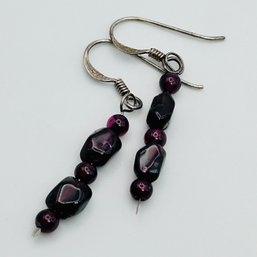 Garnet Five Stone Sterling Silver Hook Back Dangle Earrings 2.56 G