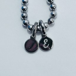 Rellery Sterling Silver Bracelet With Bead Chain. Pendant Engraved With E And Rose Flower. 9.12 G.