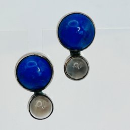 LAPIS LUZILI And Moonstone Sterling Silver Dangle Earrings 4.49 G