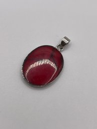 Thailand - Sterling Oval Pendant With Red Stone  5.28g