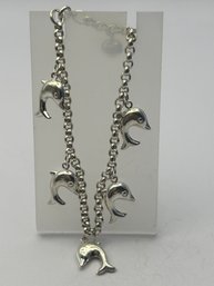 Sterling Silver Bracelet With Dolphin Charms 9.83 G