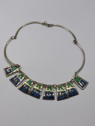 Vintage Sterling Necklace With Chip Turquoise And Lapis Inlay Alpaca   25.13g