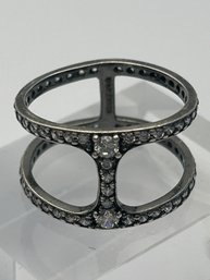 Italy, JMC Sterling Silver Ring With Clear Stones Size 9, 4.3 G