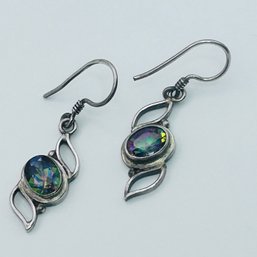 Sterling Silver Topaz Dangle Earrings In Bezel Setting 4.7 G