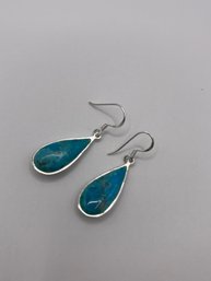 Sterling Dangle Earrings With Light Blue Stone And Cutout Design  3.69g