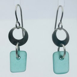 Sterling Silver Green Stone Dangle Earrings 2.48 G