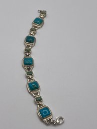 Thailand - Sterling Link Bracelet With Green And Blue Stones   29.36g     7'long