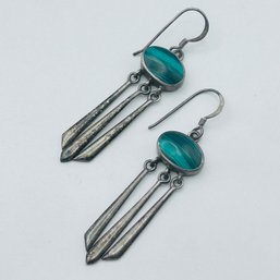 Sterling Silver Green Stone Dangle Earring 7.68 G