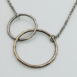 Sterling Silver Cable Chain, Double Ring Hammered Pendant, 4.98 G