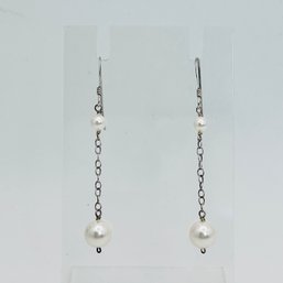 Sterling Silver Faux Pearl Dangle Earrings 1.84 G