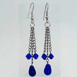 Sterling Silver Blue Stone  Dangle Earrings 5.12 G