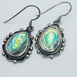 FAS Sterling Silver Abalone Dangle Earrings 8.01 G Silver Bead And Braid Detail