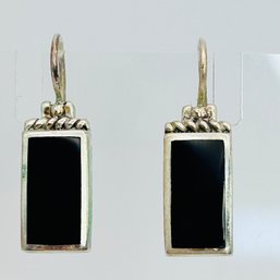 SU ONYX Sterling Silver Thailand Rectangle Dangle Earrings 4.49 G