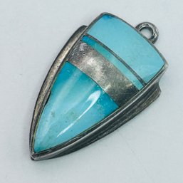 J. CHARLEY Sterling, Silver Turquoise Stone Pendant, 4 G Bezel Set In Sterling