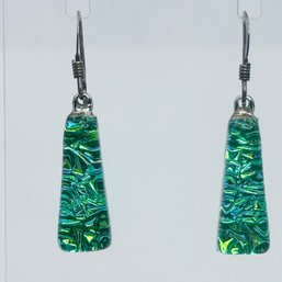 Sterling Silver Green Dangle Earrings 3.17 G