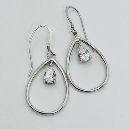 Cubic Zirconia Sterling Silver Open Hoops And Dangle Earrings 3.98 G