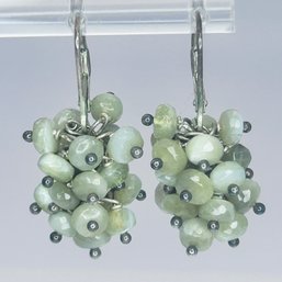 Sterling Silver Jadeite Cluster Gems Hinge Back Earrings 9.15 G