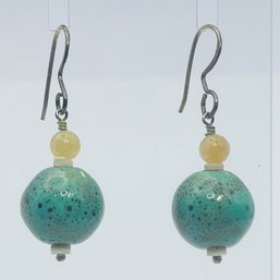 Sterling Silver Green Stone Dangle Earrings, 5.42 G