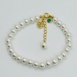 Sterling Silver Clasp Faux Pearl Bracelet 5.82 G