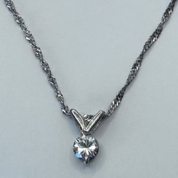 KA 1772 Italy Sterling Silver Chain With Clear Stone Pendant. 3.77 G.