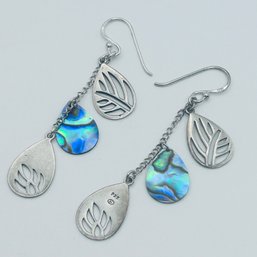 Sterling Silver Abalone Teardrop Dangle Earrings 3.51 G