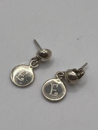 Sterling Dangle Earrings With Ball And 'e' Monogram   2.71g